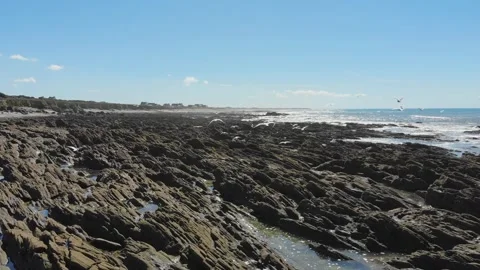 Scenic view of the sandy beach and ocean coast in Plozevet, Brittany, France Stock Footage 341883004