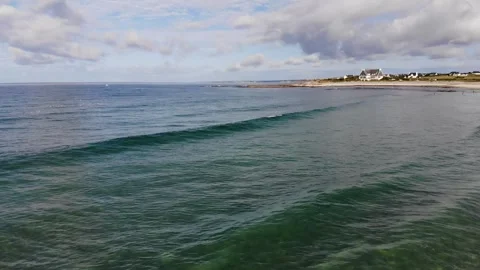 Scenic view of the sandy beach and ocean coast in Plozevet, Brittany, France Stock Footage 341883032