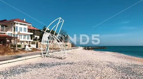 Scenic View Of Sea Against Blue Sky In Pomorie, Bulgaria. Stock Photos