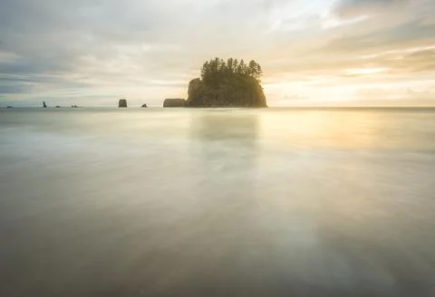 Scenic view of sea stack in Second beach when sunset,in mt Olympic National p Stock Photos