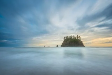 Scenic view of sea stack in Second beach when sunset,in mt Olympic National p Stock Photos