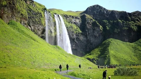 Scenic view of Seljalandsfoss waterfall Stock Footage 301251502