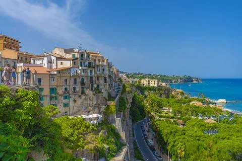 Scenic View On Side Walls Of Ancient Tropea Town, Italy Stock Photos