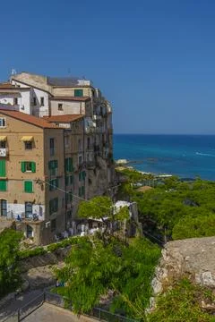 Scenic View On Side Walls Of Ancient Tropea Town, Italy Stock Photos