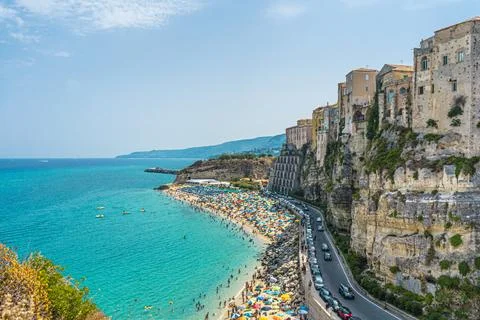 Scenic View On Side Walls Of Ancient Tropea Town, Italy Stock Photos