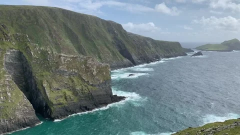 Scenic view of Skellig and Puffin island. Irish nature. Kerry Cliffs, Ireland Stock Footage 254201296