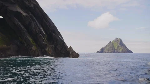 Scenic View Of Skellig Michael And Atlantic Ocean Stock Footage 86067308