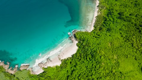 Scenic view of small white sand beach and green forest. El Nido, Philippines. Stock Footage 303400334