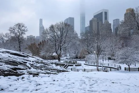 Scenic View of Snow Covered Landscape in Central Park Stock Photos