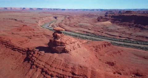 Scenic View Of Sombrero-shaped Rock Outcropping Near Mexican Hat Stock Footage 238436282