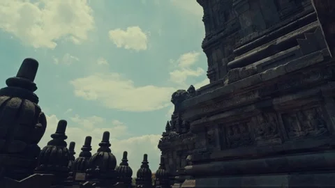 Scenic View of Stone Stupas Lining the Temple Grounds Stock Footage 333325841