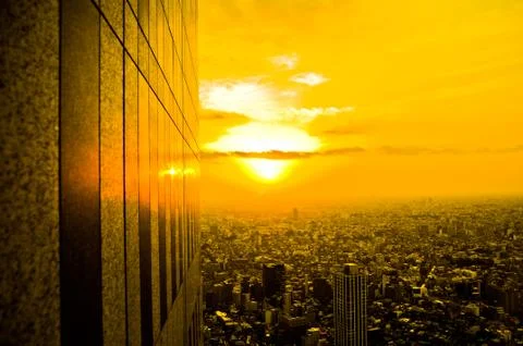 Scenic view of Sunset with clouds Stock Photos