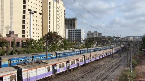 Scenic view of Three speeding indian trains in one frame, Mumbai India 스톡 동영상 100226252