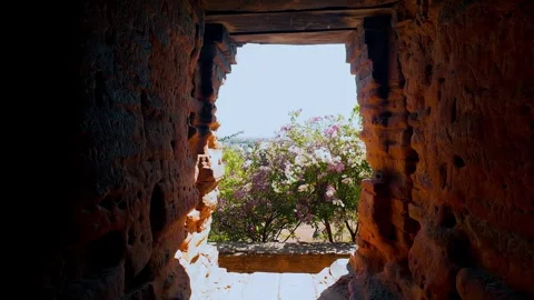Scenic View Through Window of Ancient Po Klong Garai Cham Fire Tower Vietnam Stock Footage 335654322