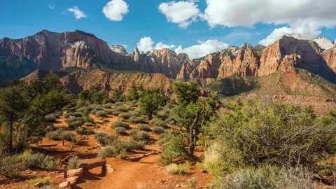 Scenic View of Towering Red Cliffs and Desert Landscape on the Watchman Trail in Stock Footage 332019821