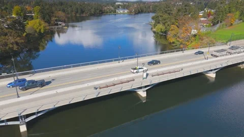 Scenic view of a tranquil river with a bridge in Victoria, BC. Stock Footage 293815683