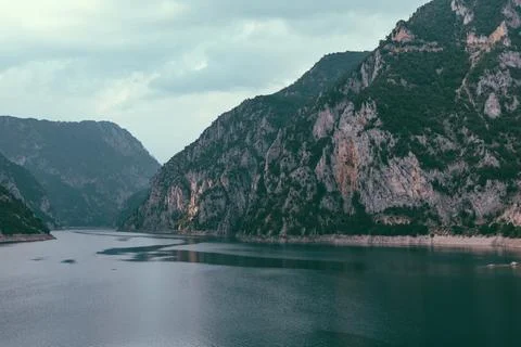 Scenic view of tranquil waters in the dramatic canyon of Piva Lake Photos