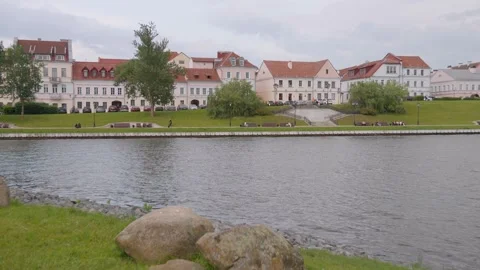 Scenic view of trinity suburb on the svislach river in minsk Stock Footage 324720826