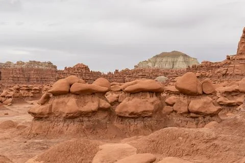 Scenic view on unique eroded Hoodoo Rock Formations at Goblin Valley State .. Stock Photos