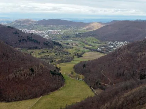 Scenic view of the valley between the mountains in Bad Urach Stock Photos