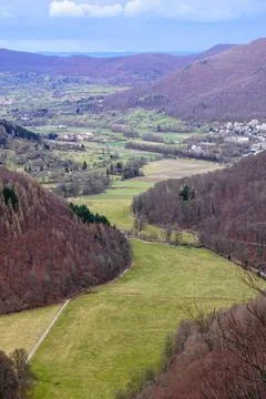 Scenic view of the valley between the mountains in Bad Urach Stock Photos
