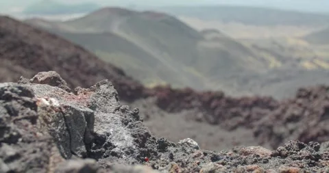 Scenic view of the valley with massive dark volcanic hills, Etna Volcano, 4k Video stock 332715207