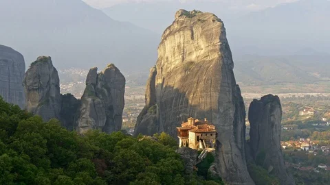 Scenic view of vertical rocks and monasteries in Meteora, Greece. Meteora is the Stock Footage 101368210