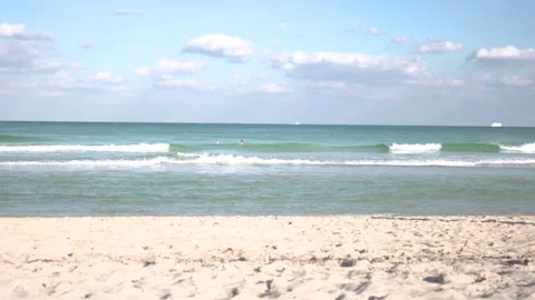 Scenic View of Waves Washing Shore on Sunny Sandy Beach Stock Footage 342562860