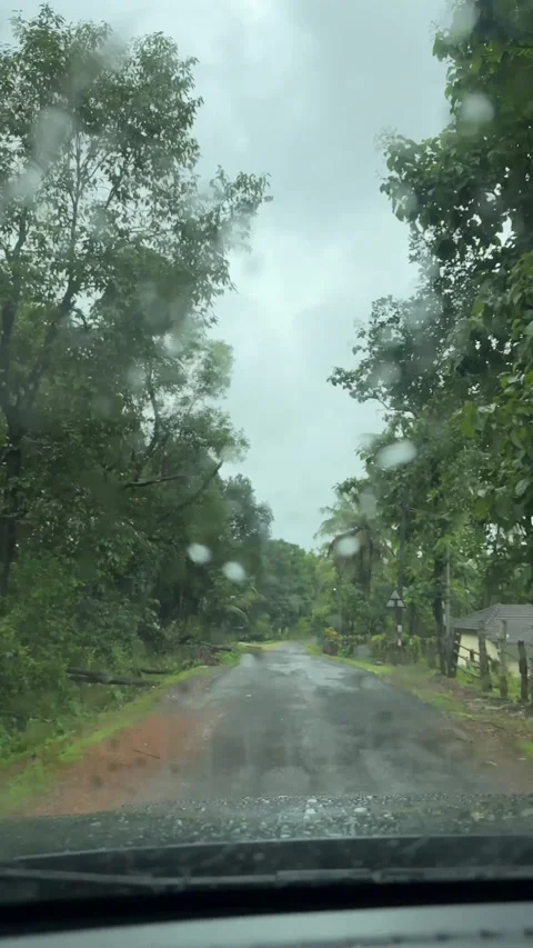 Scenic view while driving through the roads of western ghats during rainfall Stock Footage 313529117