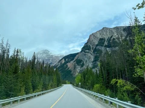 The scenic view while driving through Yoho  National Park in Canada. Stock Photos
