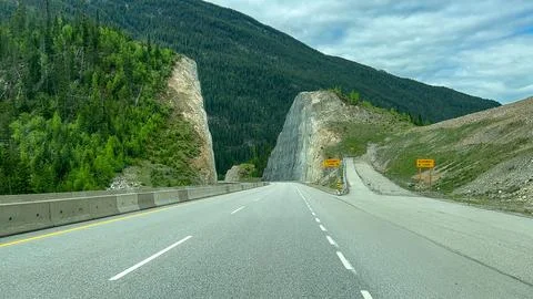 The scenic view while driving the Trans Canada Highway near Yoho, Kootenay,.. Stock Photos