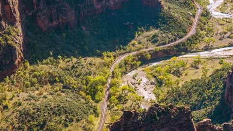 Scenic view of the winding road between canyons, from Canyon Overlook Trail, Zio Stock Footage 332025929