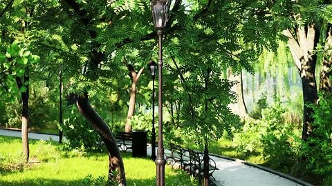 Scenic View of a Winding Stone Path through a Peaceful Green City Park Illustrazione stock
