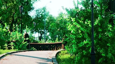 Scenic View of a Winding Stone Path through a Peaceful Green City Park Ilustración de archivo