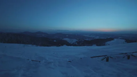 Scenic view of winter evening on ski resort. Horizontal footage of fast Stock Footage 189387817