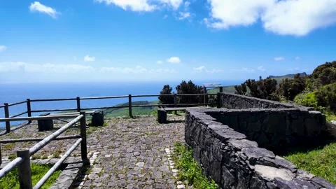Scenic Viewpoint Overlooking Atlantic Coast And Farmland On Flores Island Video stock 337698855