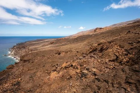 Scenic volcanic coastline landscape in el Hierro, Canary Islands, Spain. S... Stock Photos