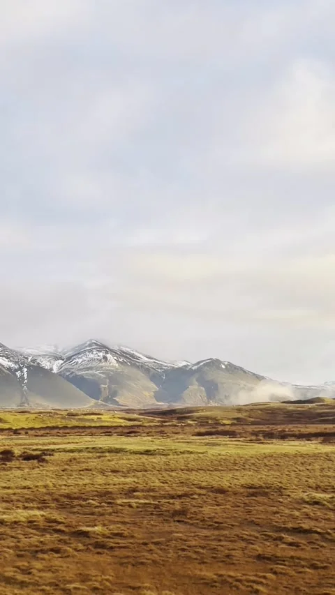 Scenic volcanic landscape with lava fields, green grasslands  in West and North 動画素材 320279497