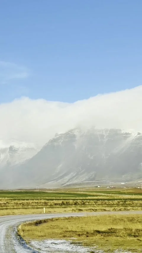 Scenic volcanic landscape with lava fields, green grasslands  in West and North 動画素材 320279503
