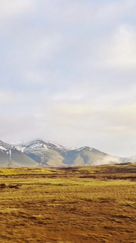 Scenic volcanic landscape with lava fields, green grasslands  in West and North 動画素材 320510257