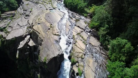 Scenic Waterfall Aerial | Reverse Drone Shot of Laxapana from the Top Stock Footage 313976951