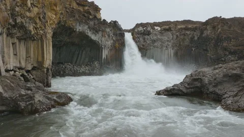 Scenic Waterfall with Basalt Columns 4K 50FPS Stock Footage 229541850