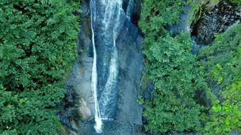 Scenic waterfall flowing through a lush green forest mountain Stock Footage 344651338