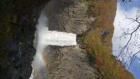 Scenic Waterfall with Rainbow at the Pool (Vertical/Loop) Stock Footage 143702764