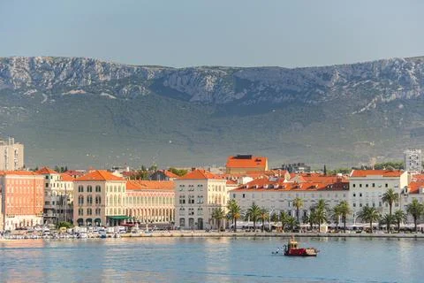 Scenic Waterfront View of Split With Historical Architecture and Mountain B.. Stock Photos