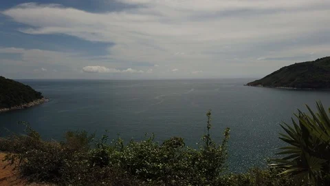 Scenic wide ocean view through jungle trees with small near cosatal islands 스톡 동영상 108760283