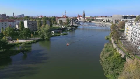 Scenic Wroclaw and Oder river with transportation Stock Footage 271573124