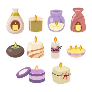 Scent Candle set, Candles in candlesticks, Decorative burning candle in hol.. Stock Illustration