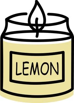 Scented candle jar with lemon label icon Stock Illustration