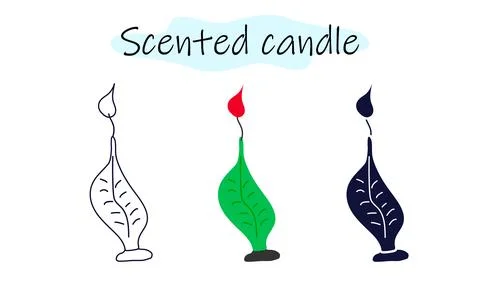Scented candle in the shape of a leaf on a stand with a burning fire. Vector イラスト素材